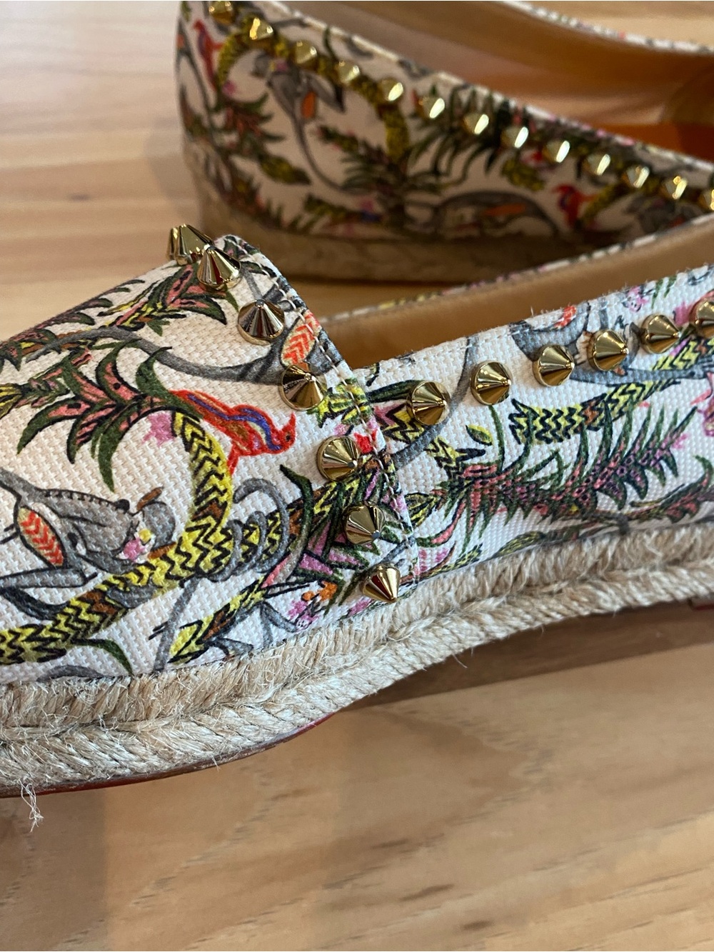 Christian Louboutin Ares Flat Loubi Jungle Spiked Espadrille. Size 9 EUC. - Picture 7 of 16